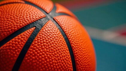 Fototapeta premium Close-up of orange leather basketball, textured surface, leather, orange