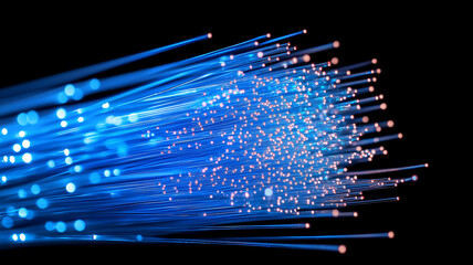 Blue light streak, fiber optic, speed line, futuristic background for 5g or 6g technology wireless data transmission, high-speed internet in abstract
