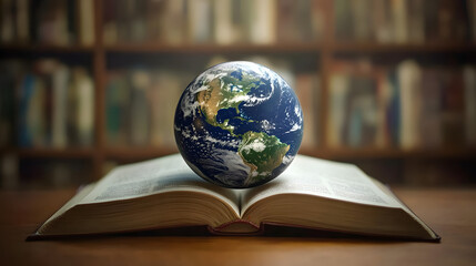 A Book with a Globe Representing Knowledge and Global Awareness