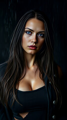 Fototapeta premium Post-apocalyptic female warrior with dark hair