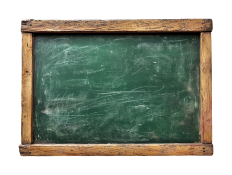Horizontal green chalkboard with wooden frame classroom setting high fidelity educational environment close-up view isolated on transparent background png