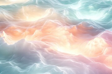 Fototapeta premium Waves of pastel colors blend harmoniously in a surreal ocean landscape at sunset