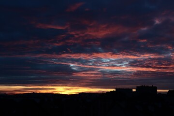 view at picturesque colorful sunset 