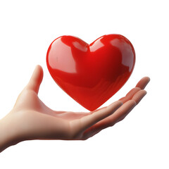 Fototapeta premium Red Heart Held in Hand: A Symbol of Love and Care with a Bright White Background