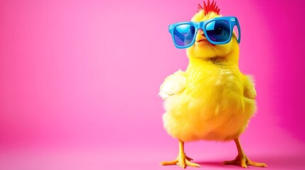 A Cool Chick Wearing Blue Sunglasses Against Pink