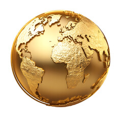 Golden Globe 3D Rendering with Textured Surface - World Map in Gold Color