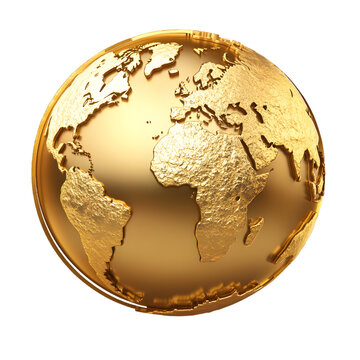 Fototapeta Golden Globe 3D Rendering with Textured Surface - World Map in Gold Color