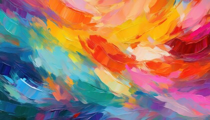 Abstract Artwork Vibrant, Layered Paint Strokes Creating an Impressionistic Atmosphere with a Palette of Intense Colors