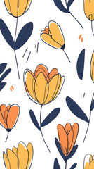 Hand-Drawn Floral Pattern with Yellow and Blue Flowers