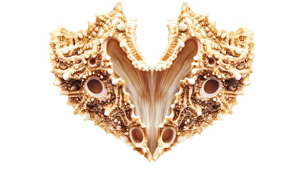 Barnacle covered seashell isolated on white background, symmetrical. Seashell. Illustration