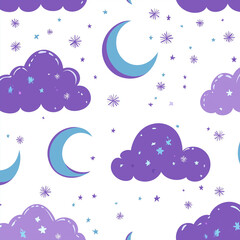 Purple Night Sky Pattern with Crescent Moons and Stars