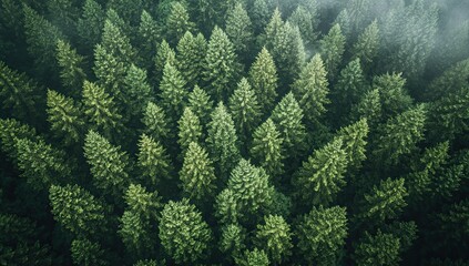 Fototapeta premium Aerial view of tropical forest with morning fog, nature landscape background