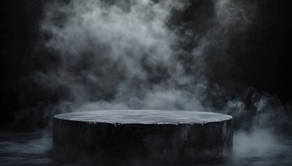Smoke Canopy On Grey Concrete Surface: An Abstract Halloween Background For Product Placement In The Dark With Defocused Elements.