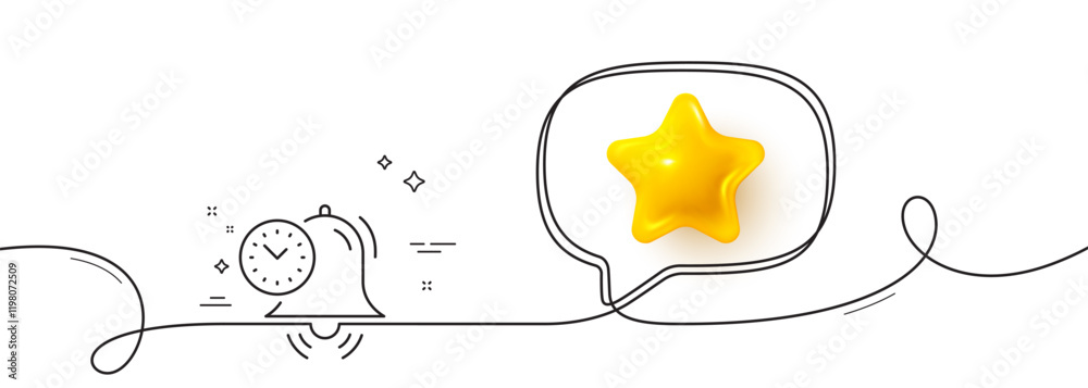 Poster time management line icon. continuous line with 3d star. alarm clock sign. watch symbol. 3d star in 