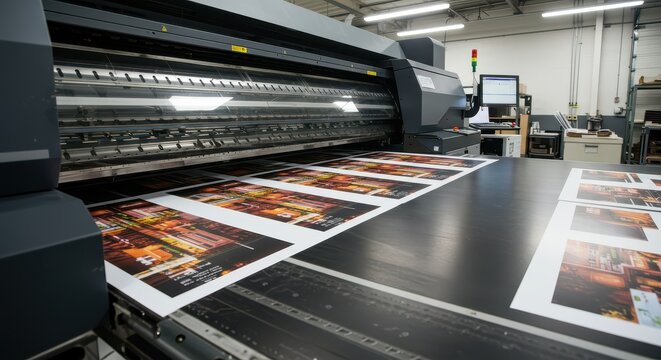 Large format printing equipment creates bright, high-quality images on paper for commercial use