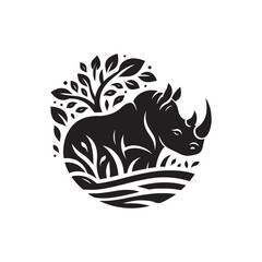 Black Color Rhino silhouette design Vector Illustration, Solid White Background (5).eps