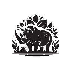 Black Color Rhino silhouette design Vector Illustration, Solid White Background (11).eps