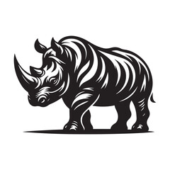 Black Color Rhino silhouette design Vector Illustration, Solid White Background (13).eps