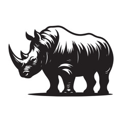 Black Color Rhino silhouette design Vector Illustration, Solid White Background (17).eps