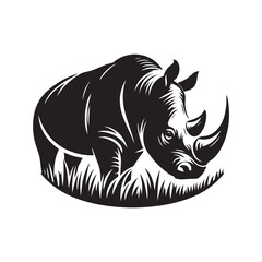 Black Color Rhino silhouette design Vector Illustration, Solid White Background (18).eps