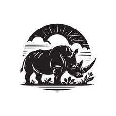 Black Color Rhino silhouette design Vector Illustration, Solid White Background (19).eps