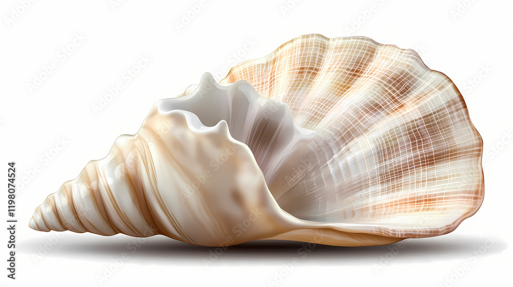 Wall mural 3d rendering icon seashell illustration png. cartoon minimal style on transparent isolated backgroun