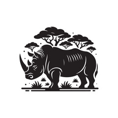 Black Color Rhino silhouette design Vector Illustration, Solid White Background (20).eps