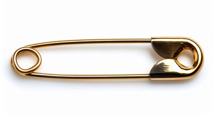 gold safety pin isolated on white background