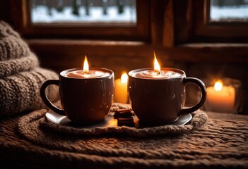 cozy mugs warm textured background capturing comfort inviting ambiance perfect duet display, cup, beverage, ceramic, drink, coffee, tea, steaming, hot