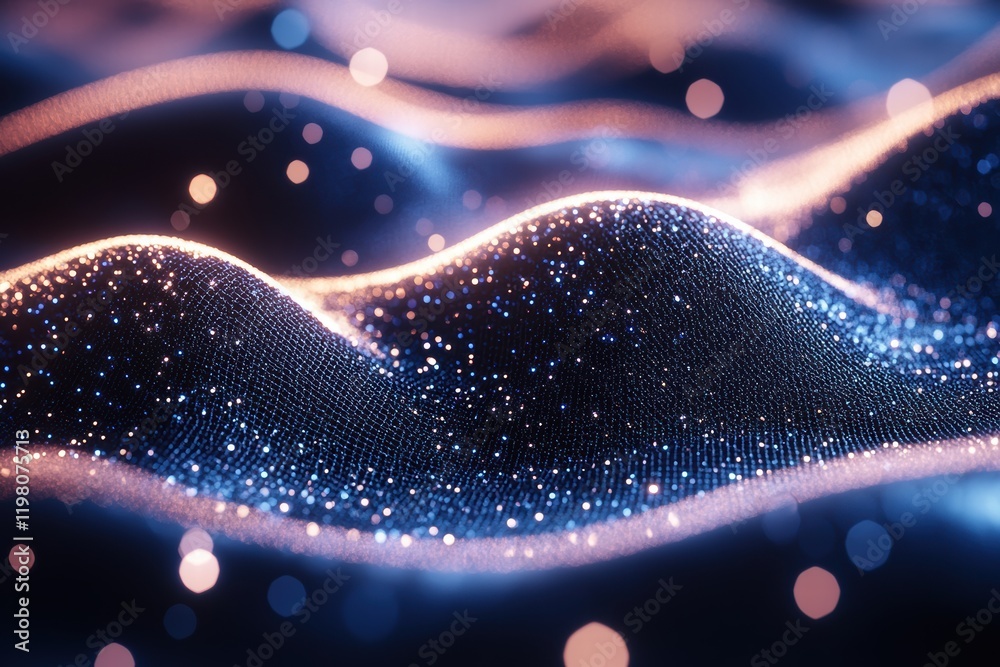 Poster exploration of a simple mesh background with light shadows and sparkling particles in a soft focus