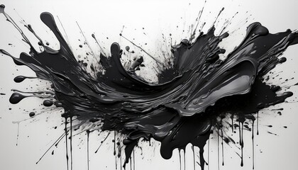 Striking Black Splatter Paint Artwork on White Background, Showcasing Dynamic Textures and Vibrant Contrast, Perfect for Modern Interiors