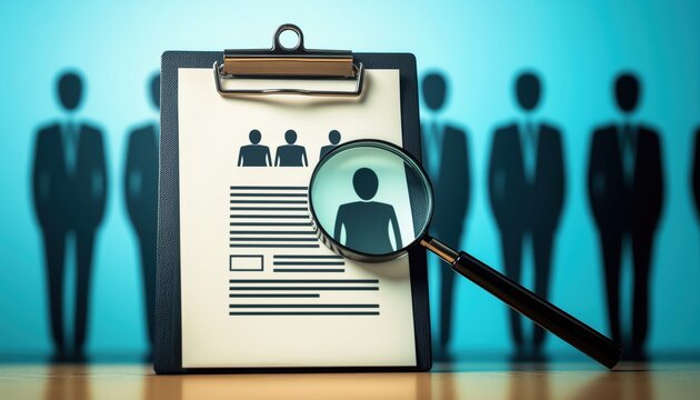 Recruitment, Human Resources, And Clipboard With Curriculum Vitae And Magnifying Glass For Job Search And Worker Hr Search, Rendering Services.