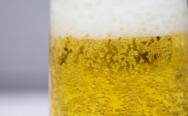 beer with bubbles close up