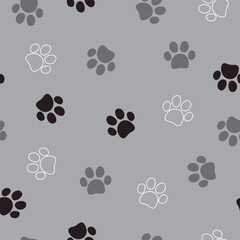 Seamless pet paw pattern. Cat or dog footprint. Vector illustration. It can be used for wallpapers, wrapping, cards, patterns for clothes and other.