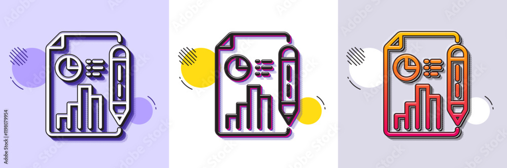 Poster report document line icon. halftone dotted pattern. gradient icon with grain shadow. column graph si