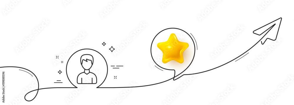 Poster user line icon. continuous line with share plane. profile avatar sign. male person silhouette symbol
