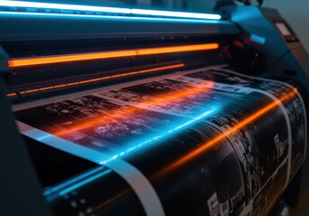 Obraz premium Large format printing equipment creates bright, high-quality images on paper for commercial use
