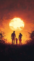 Fototapeta premium Family watching sunset together 