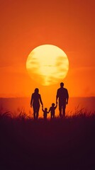Fototapeta premium Family watching sunset together 
