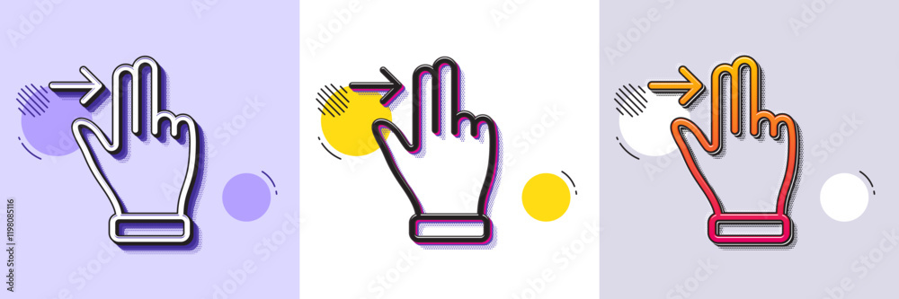 Poster touchscreen gesture line icon. halftone dotted pattern. gradient icon with grain shadow. slide right