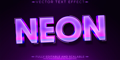 Neon light text effect, editable retro and glowing text style