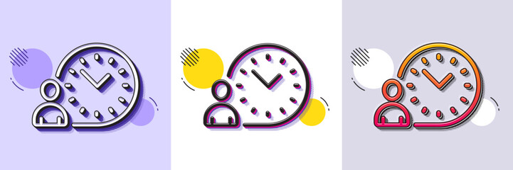 Time management line icon. Halftone dotted pattern. Gradient icon with grain shadow. Clock sign. Line time management icon. Various designs. Vector