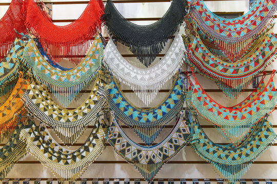 Beaded necklaces for sale at a market in Guatemala.