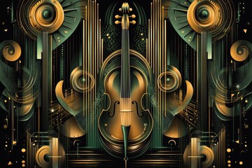 Abstract art deco design with detailed violin and geometric shapes