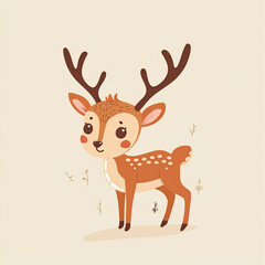 Fototapeta premium A lovely flat-style deer character, exuding warmth and charm with simple shapes and gentle hues.