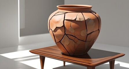 Broken Clay Pot with Light Background