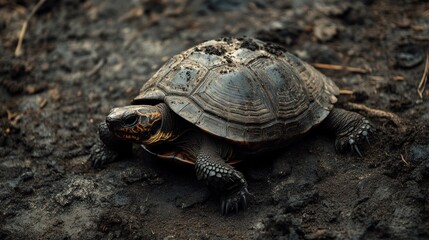 Obraz premium A Solitary Tortoise on Dark Earth
