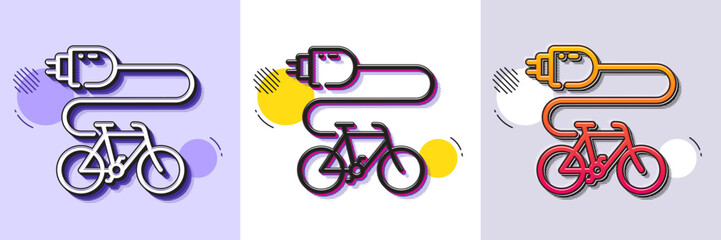 Electric bike line icon. Halftone dotted pattern. Gradient icon with grain shadow. Motorized bicycle transport sign. Charge ebike symbol. Line electric bike icon. Various designs. Vector