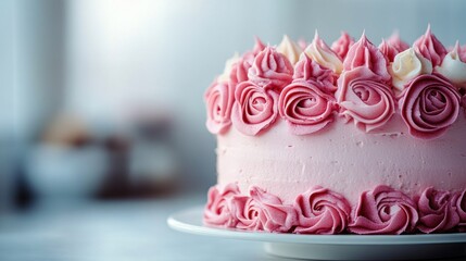 Fototapeta premium Delicious Pink Rose Cake: A Delightful Bakery Treat