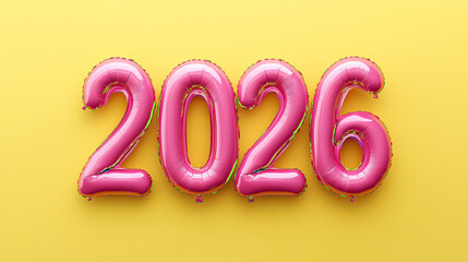 Colorful 2026 Balloon Numbers on Yellow Background for Celebrations and Events